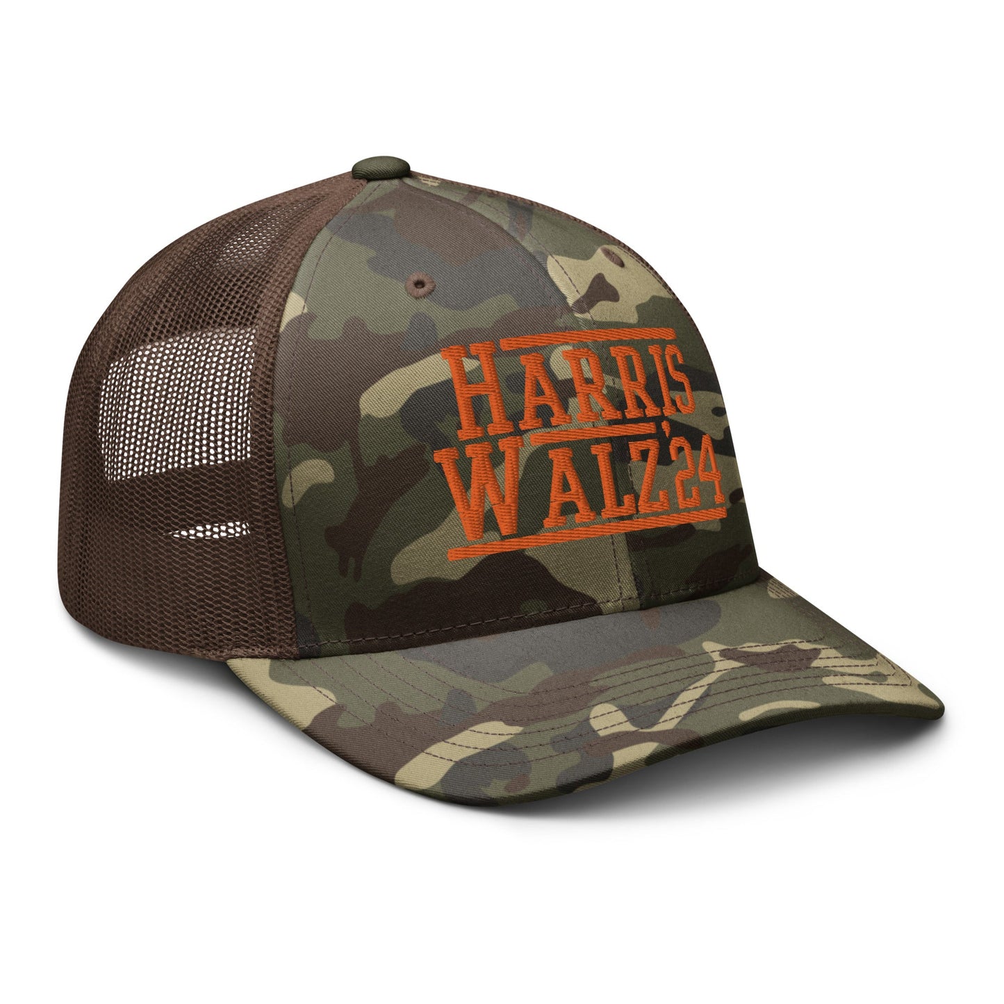 Harris Walz '24 2024 Camo Trucker Hat Orange Camo Brown