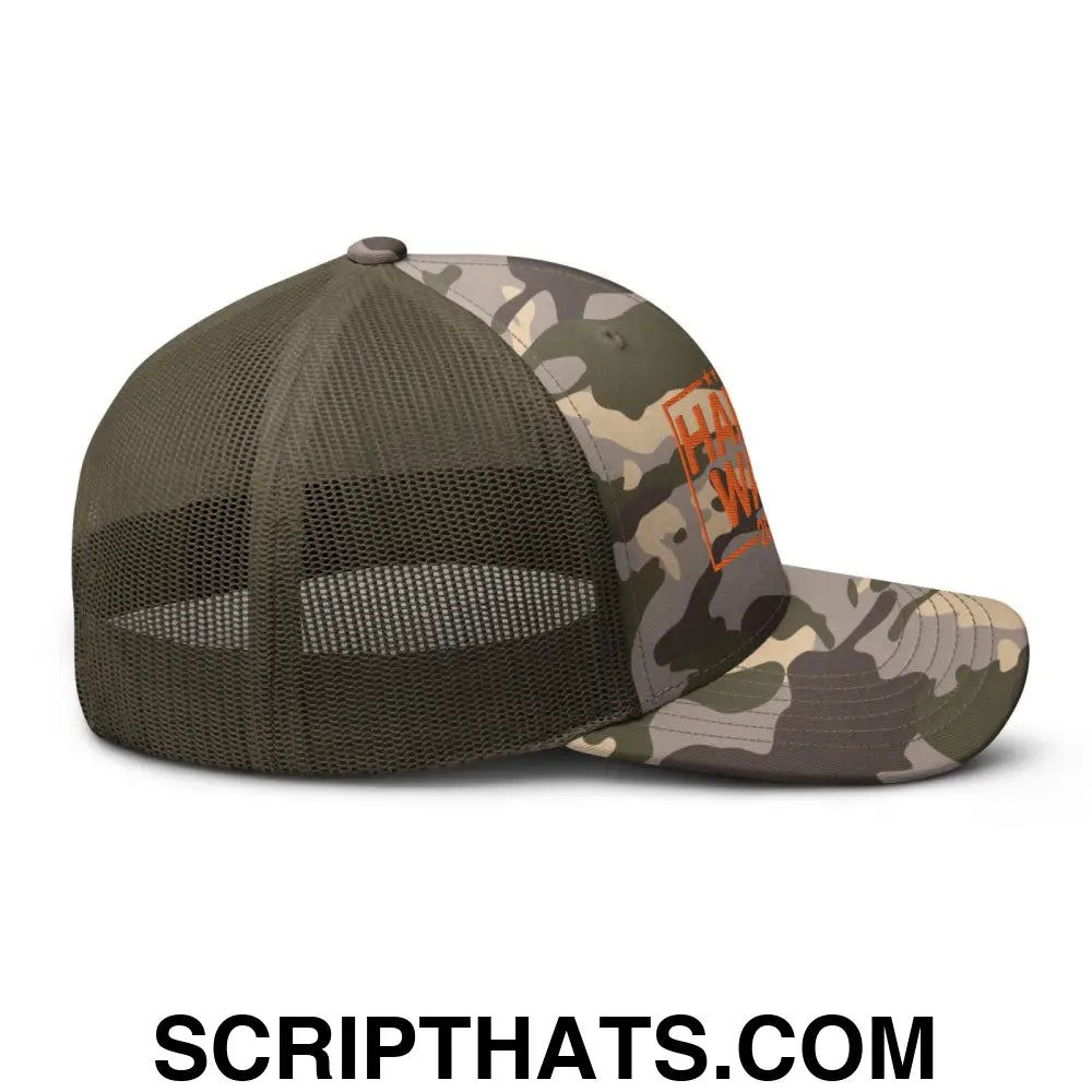 Harris Walz 24 2024 Camo Trucker Hat Orange Camo Olive