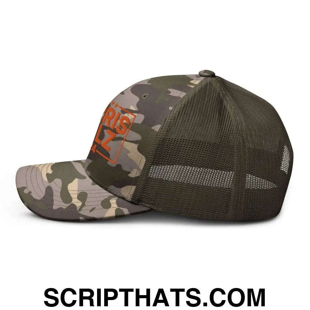 Harris Walz 24 2024 Camo Trucker Hat Orange Camo Olive