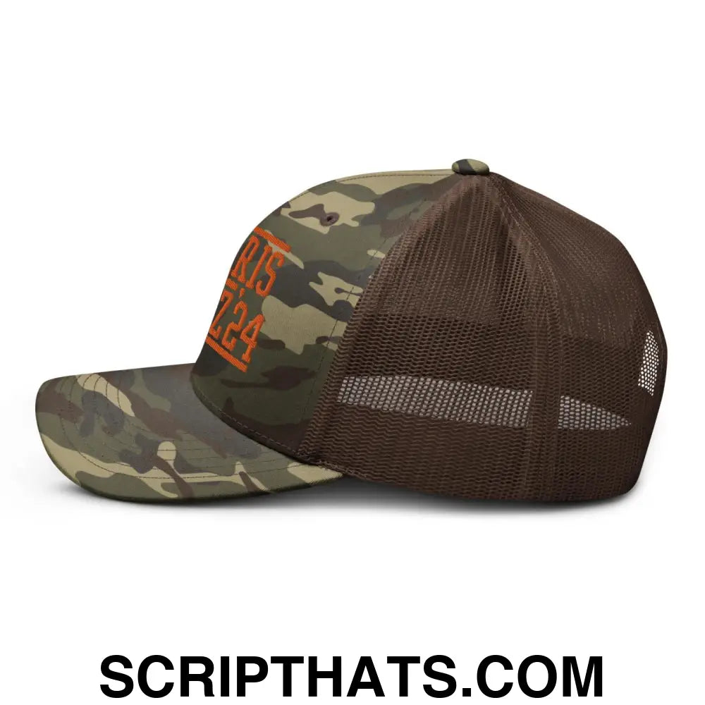 Harris Walz '24 2024 Camo Trucker Hat Orange Camo Brown