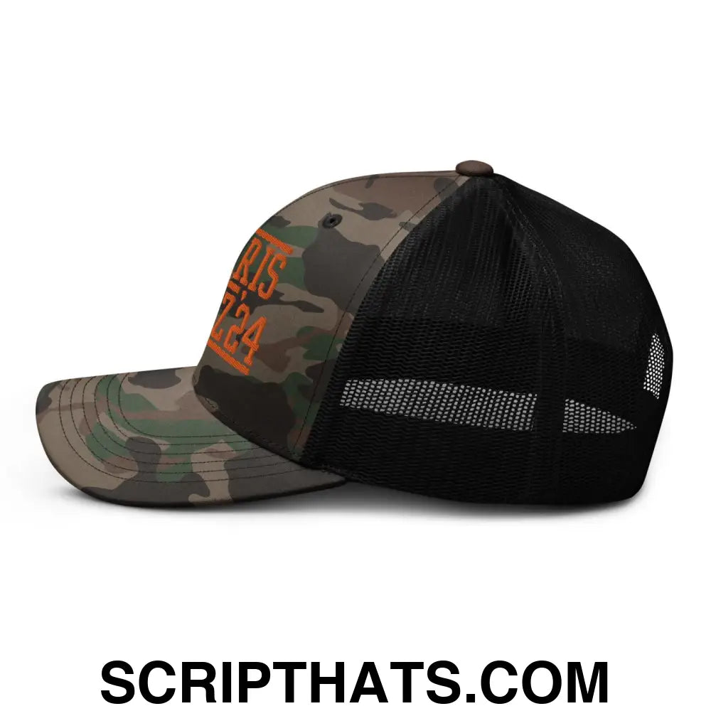 Harris Walz '24 2024 Camo Trucker Hat Orange Camo Black