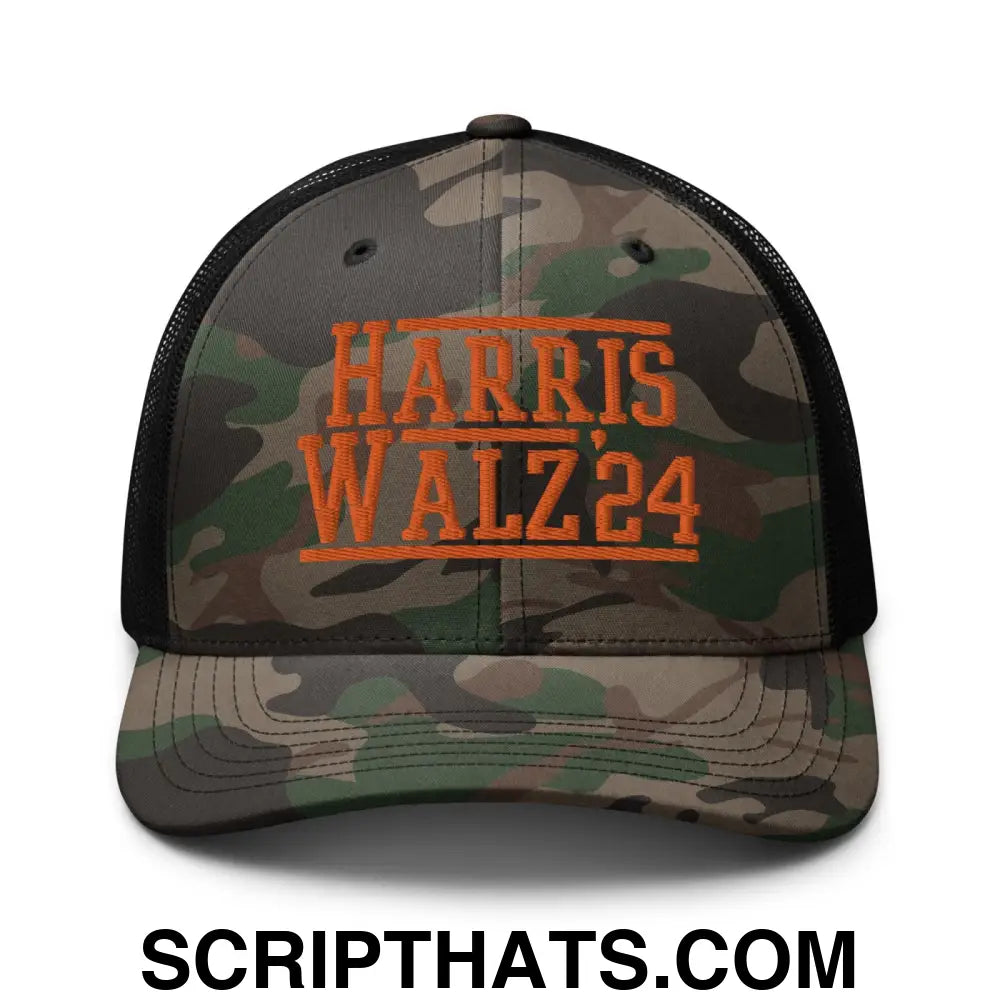 Harris Walz '24 2024 Camo Trucker Hat Orange Camo Black