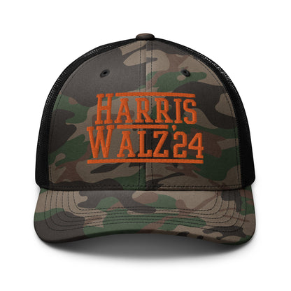 Harris Walz '24 2024 Camo Trucker Hat Orange Camo Black