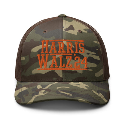 Harris Walz '24 2024 Camo Trucker Hat Orange Camo Brown