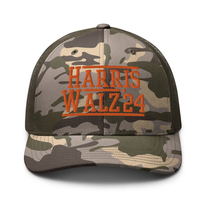 Harris Walz '24 2024 Camo Trucker Hat Orange Camo Olive