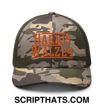 Harris Walz '24 2024 Camo Trucker Hat Orange Camo Olive