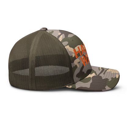 Harris-Walz Embroidered Camo Trucker Hat Orange Camo Olive