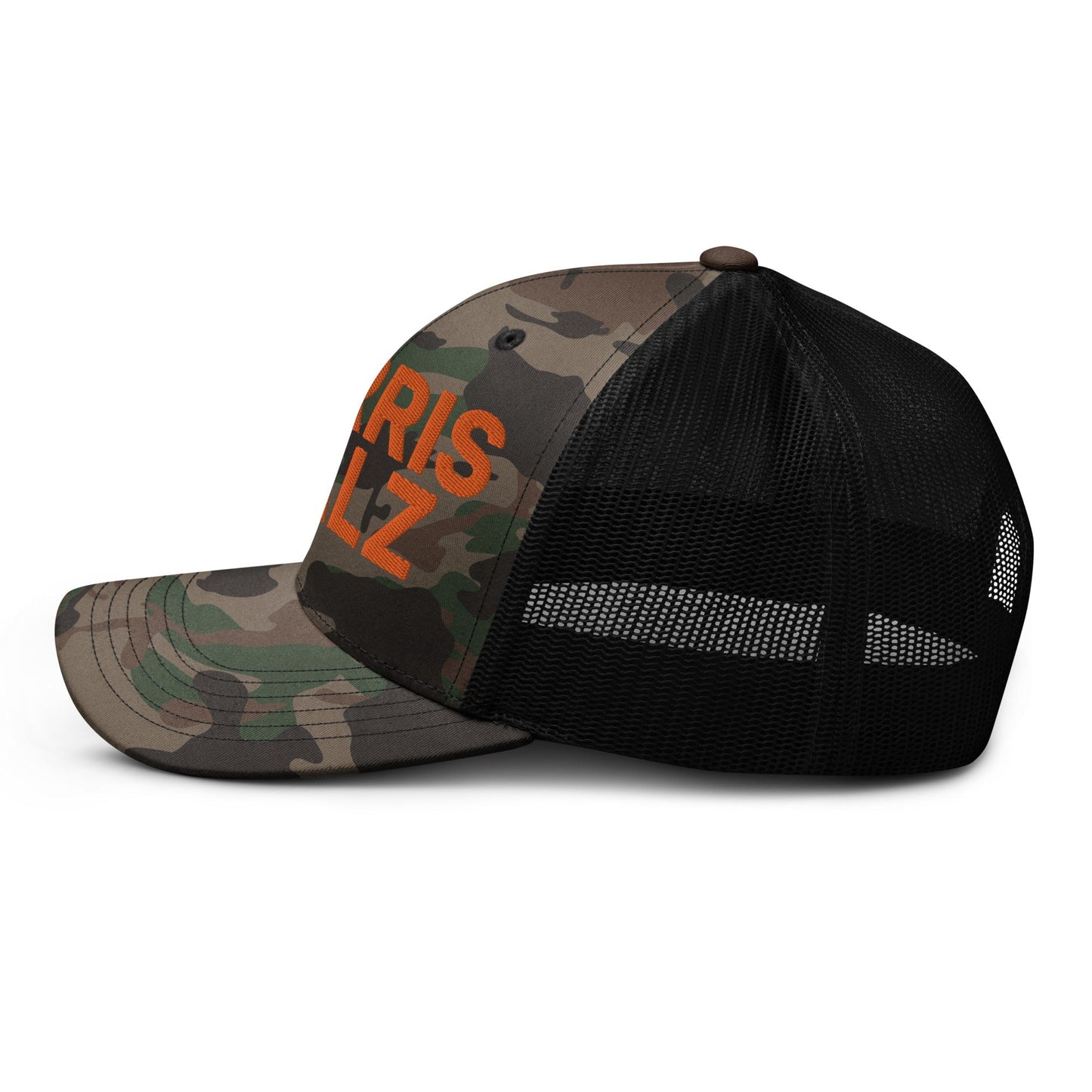 Harris-Walz Embroidered Camo Trucker Hat Orange Camo Black