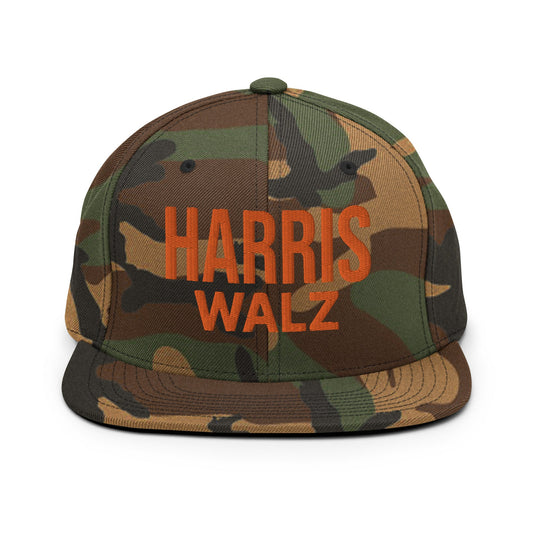 Harris Walz Embroidered Orange Camo Flat Bill Brim Snapback Hat Default Title