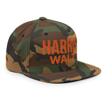 Harris Walz Embroidered Orange Camo Flat Bill Brim Snapback Hat Default Title