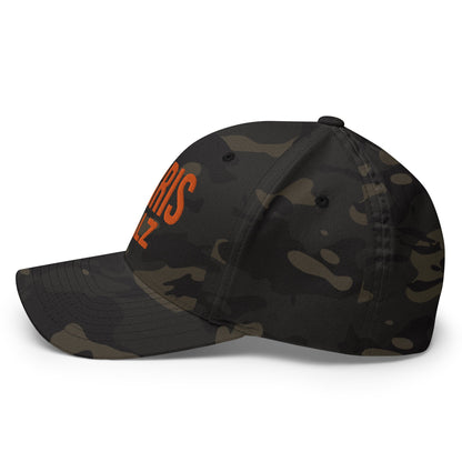 Harris Walz Embroidered Orange Camo Stretch Fit Baseball Hat Multicam Black