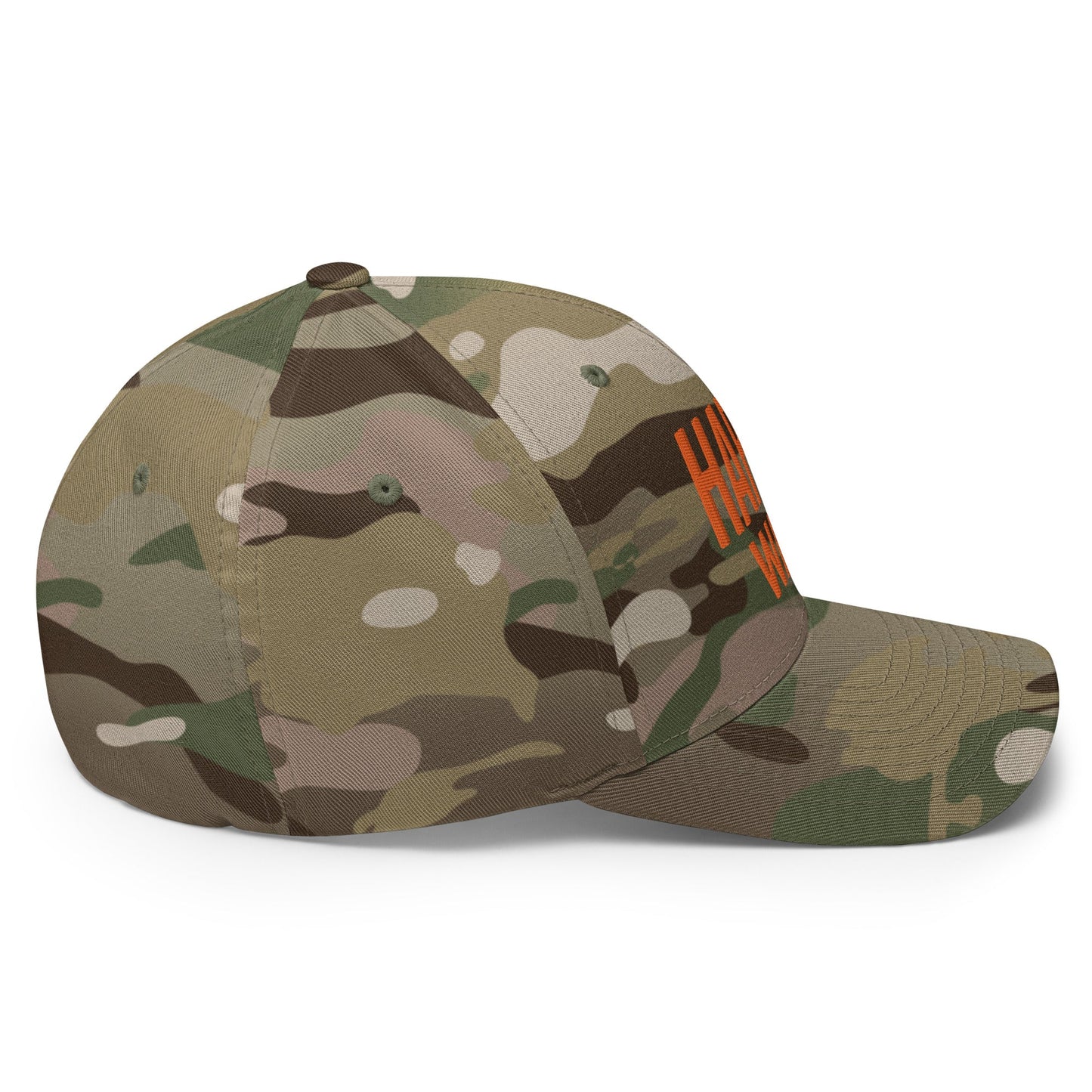 Harris Walz Embroidered Orange Camo Stretch Fit Baseball Hat Multicam Green