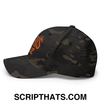 Harris Walz Embroidered Orange Camo Stretch Fit Baseball Hat Multicam Black