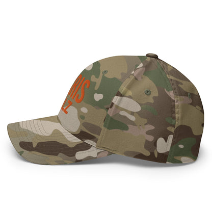 Harris Walz Embroidered Orange Camo Stretch Fit Baseball Hat Multicam Green