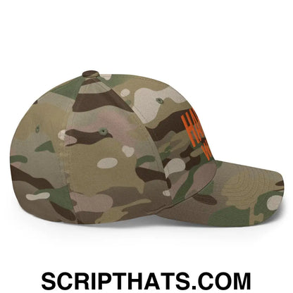 Harris Walz Embroidered Orange Camo Stretch Fit Baseball Hat Multicam Green