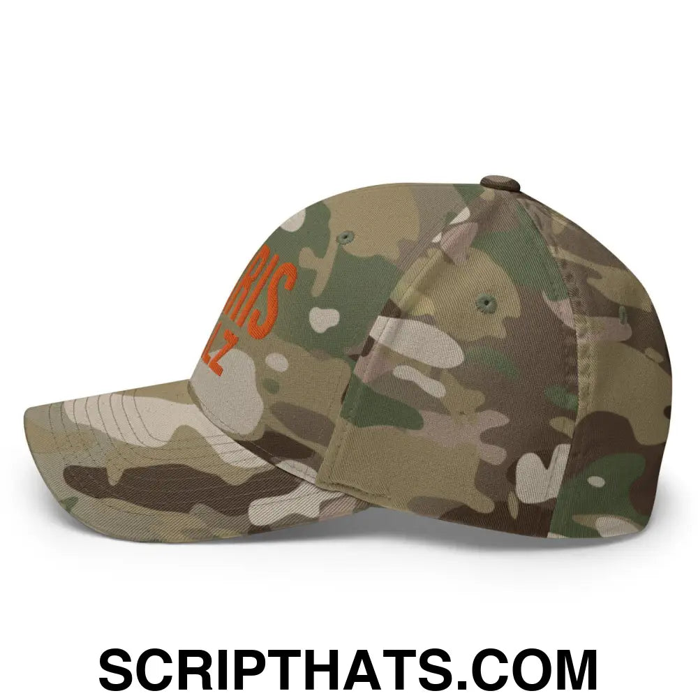 Harris Walz Embroidered Orange Camo Stretch Fit Baseball Hat Multicam Green