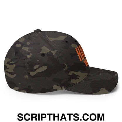 Harris Walz Embroidered Orange Camo Stretch Fit Baseball Hat Multicam Black