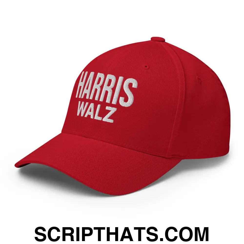 Harris Walz Embroidered Stretch Fit Baseball Hat Red