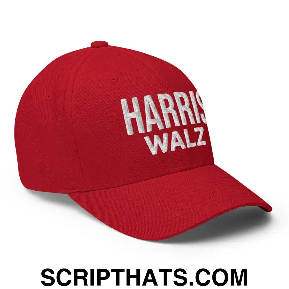 Harris Walz Embroidered Stretch Fit Baseball Hat Red