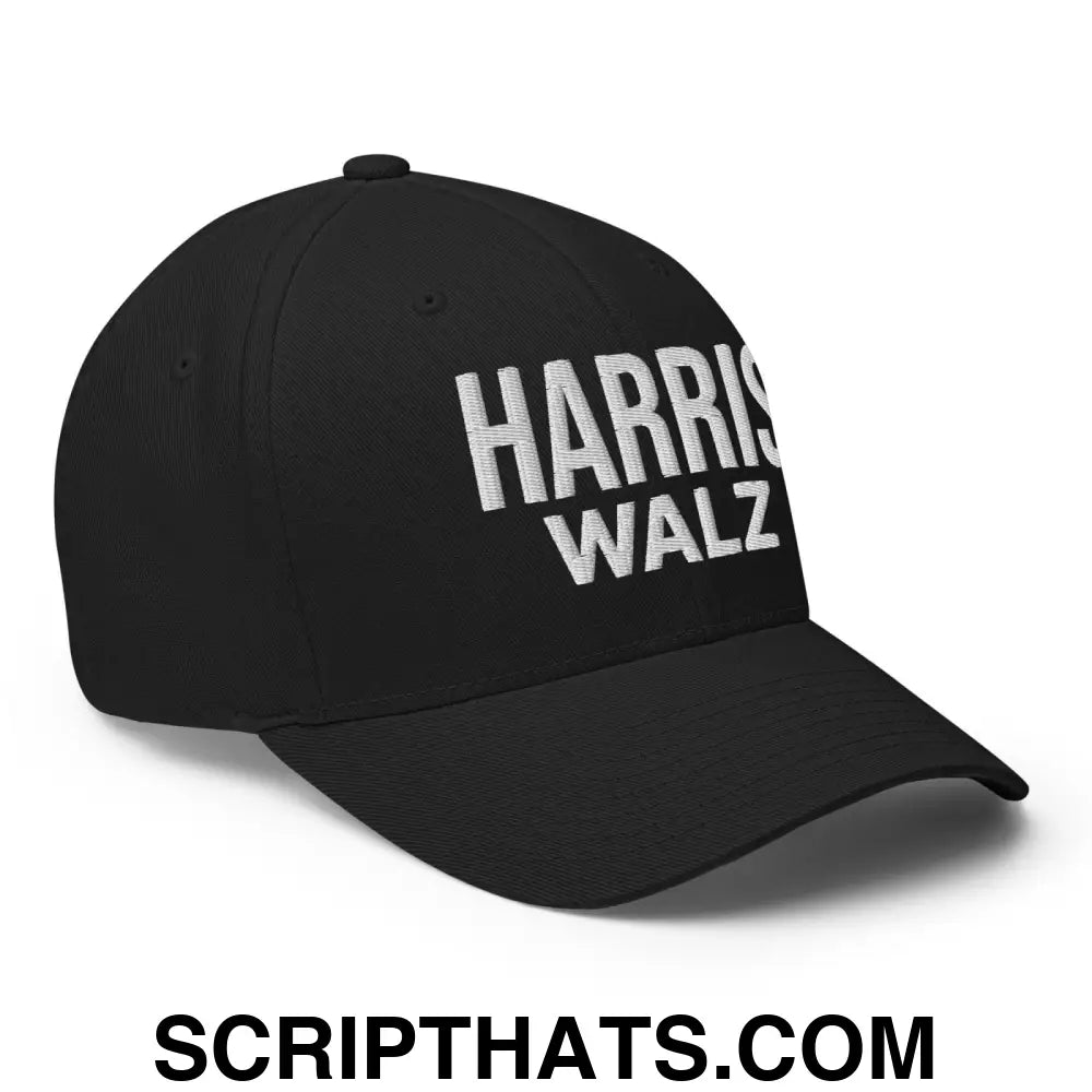 Harris Walz Embroidered Stretch Fit Baseball Hat Black