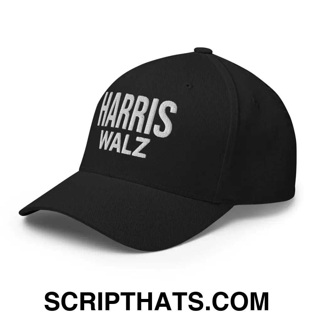 Harris Walz Embroidered Stretch Fit Baseball Hat Black