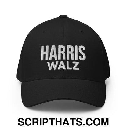 Harris Walz Embroidered Stretch Fit Baseball Hat Black