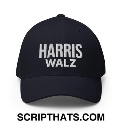 Harris Walz Embroidered Stretch Fit Baseball Hat Dark Navy