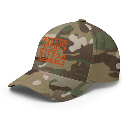 Harris-Walz Embroidered Stretch Fit Baseball Hat Orange Camo Multicam Green