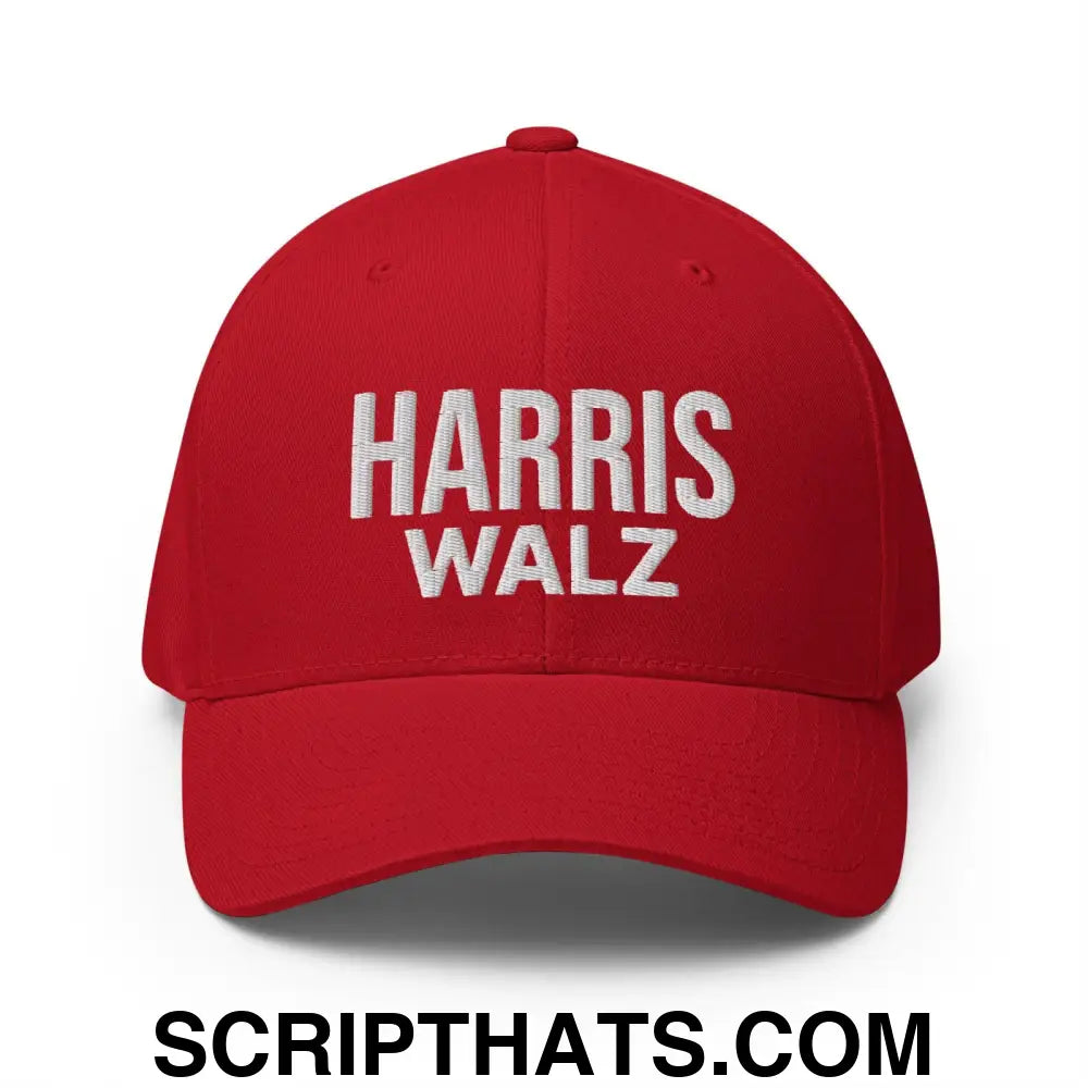 Harris Walz Embroidered Stretch Fit Baseball Hat Red