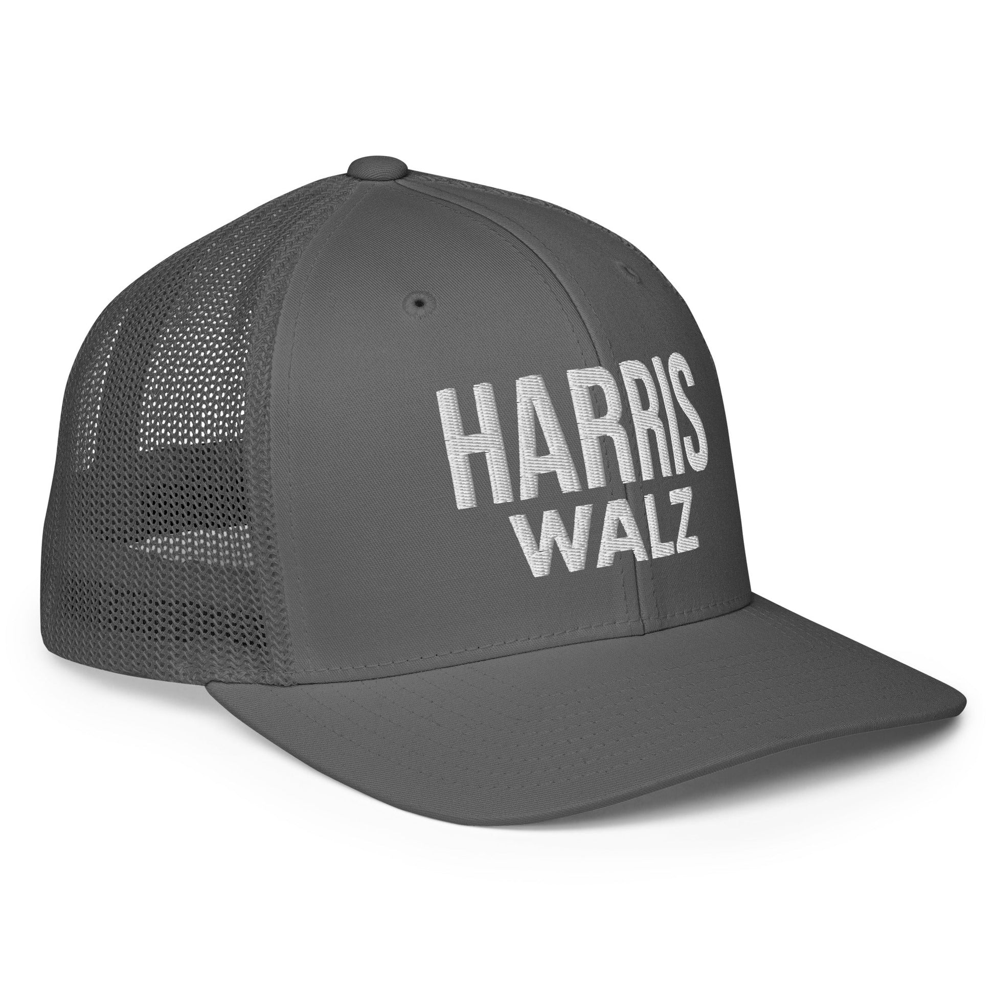 Harris Walz Embroidered Stretch Fit Mesh Trucker Hat Charcoal