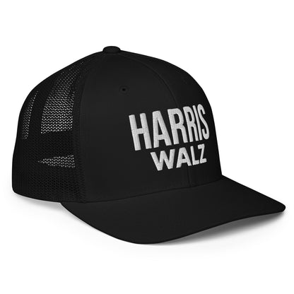 Harris Walz Embroidered Stretch Fit Mesh Trucker Hat Black