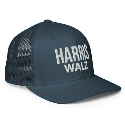 Harris Walz Embroidered Stretch Fit Mesh Trucker Hat Navy