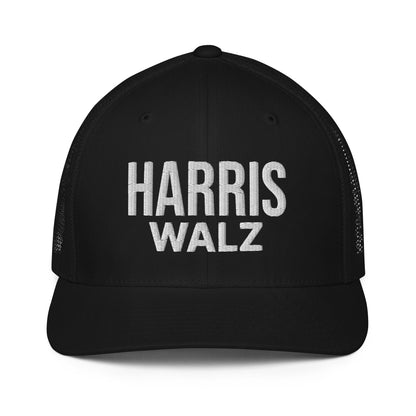 Harris Walz Embroidered Stretch Fit Mesh Trucker Hat Black