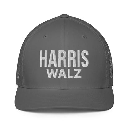 Harris Walz Embroidered Stretch Fit Mesh Trucker Hat Charcoal