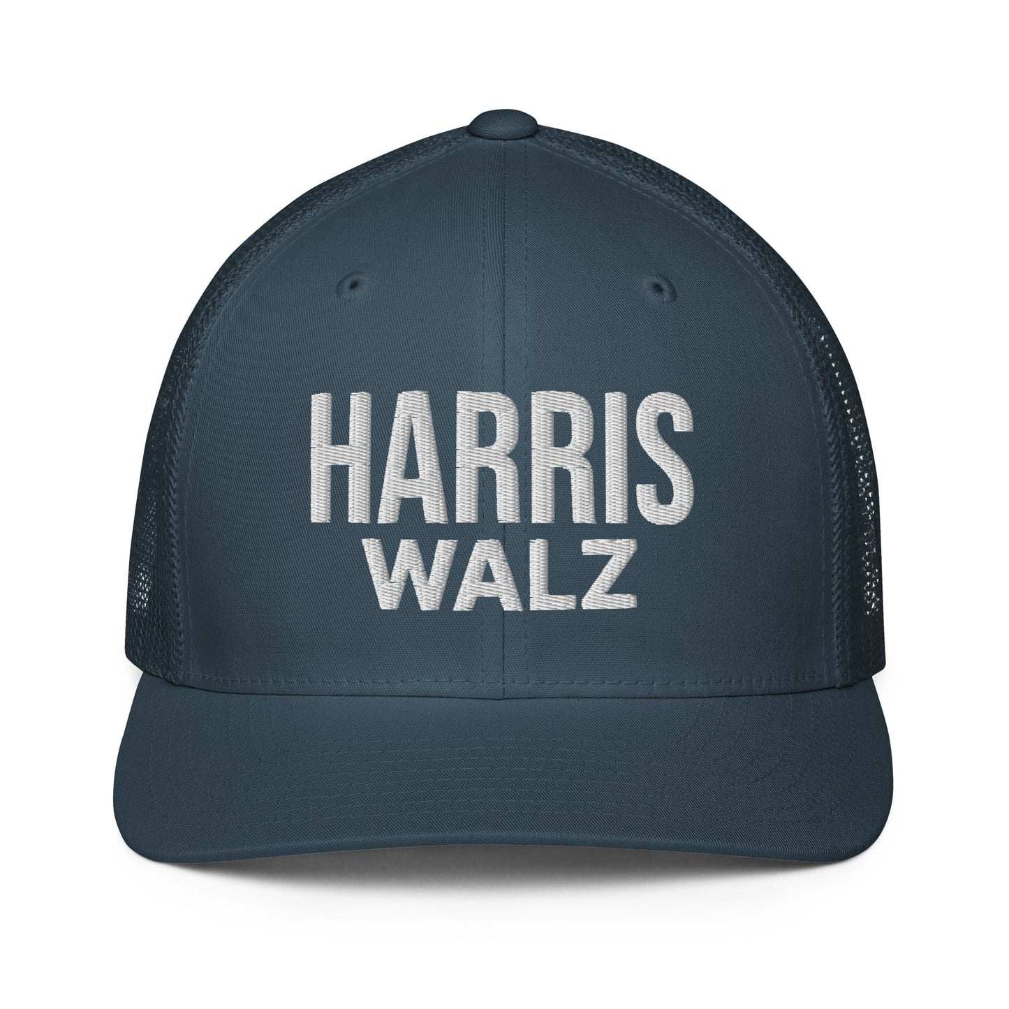 Harris Walz Embroidered Stretch Fit Mesh Trucker Hat Navy