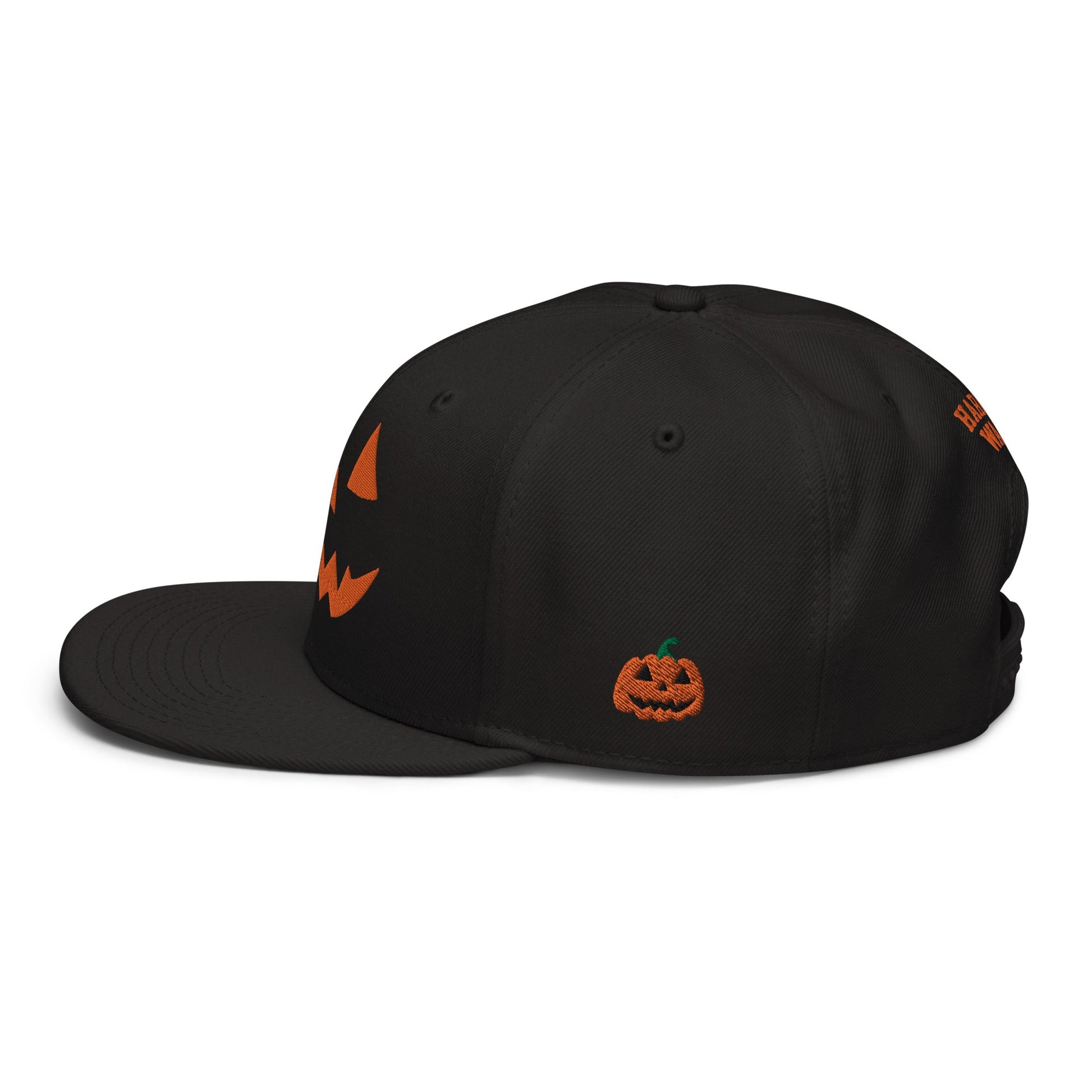 Harris Walz Jack-O'-Lantern Pumpkin Halloween Embroidered Flat Bill Brim High Crown Snapback Hat Black