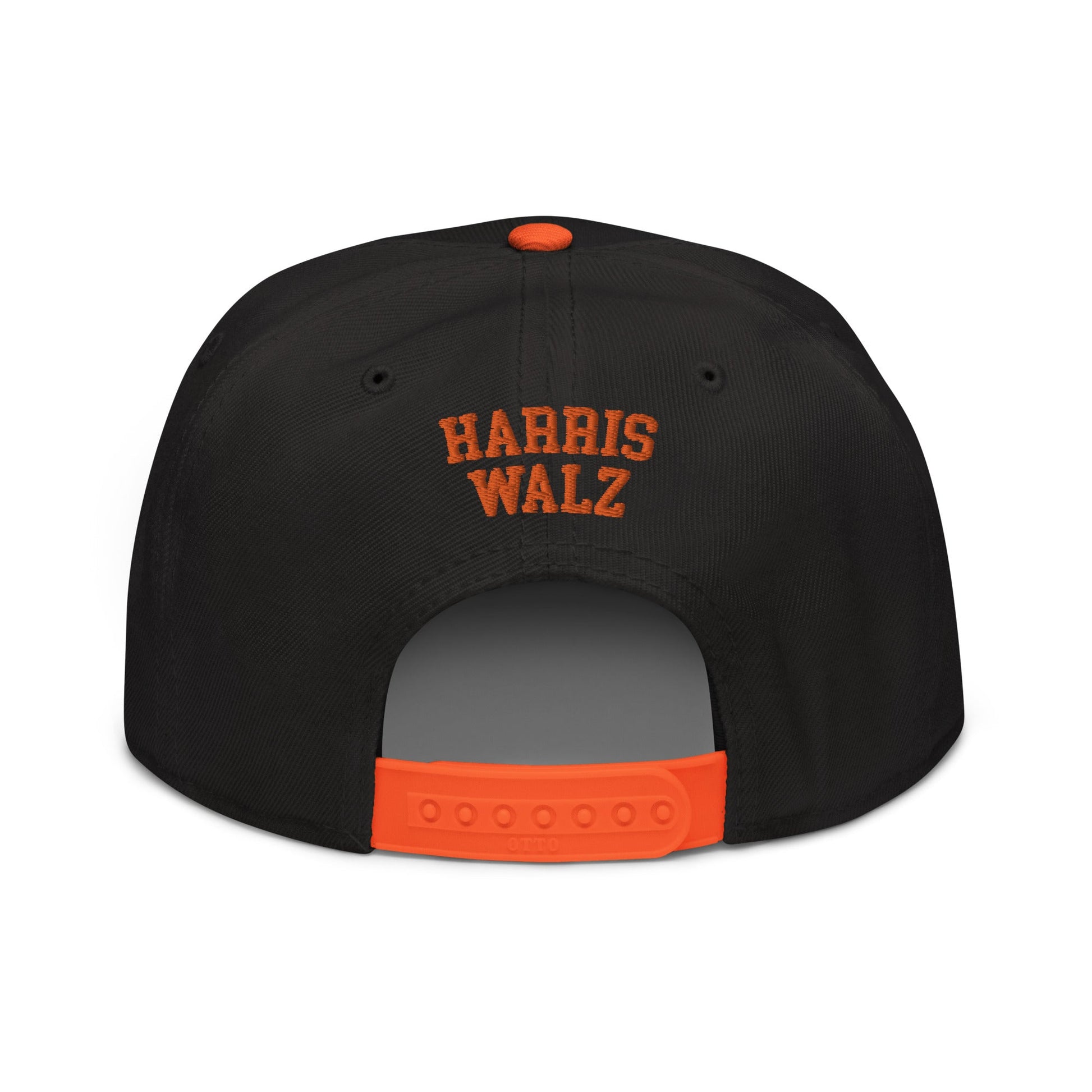 Harris Walz Jack-O'-Lantern Pumpkin Halloween Embroidered Flat Bill Brim High Crown Snapback Hat Orange Black Black