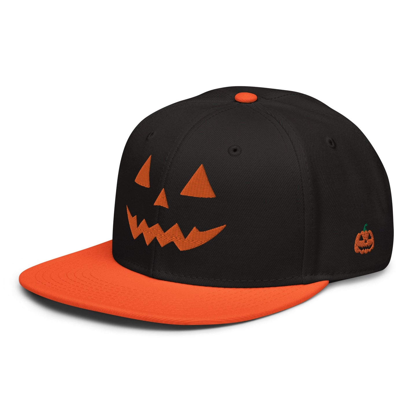 Harris Walz Jack-O'-Lantern Pumpkin Halloween Embroidered Flat Bill Brim High Crown Snapback Hat Orange Black Black