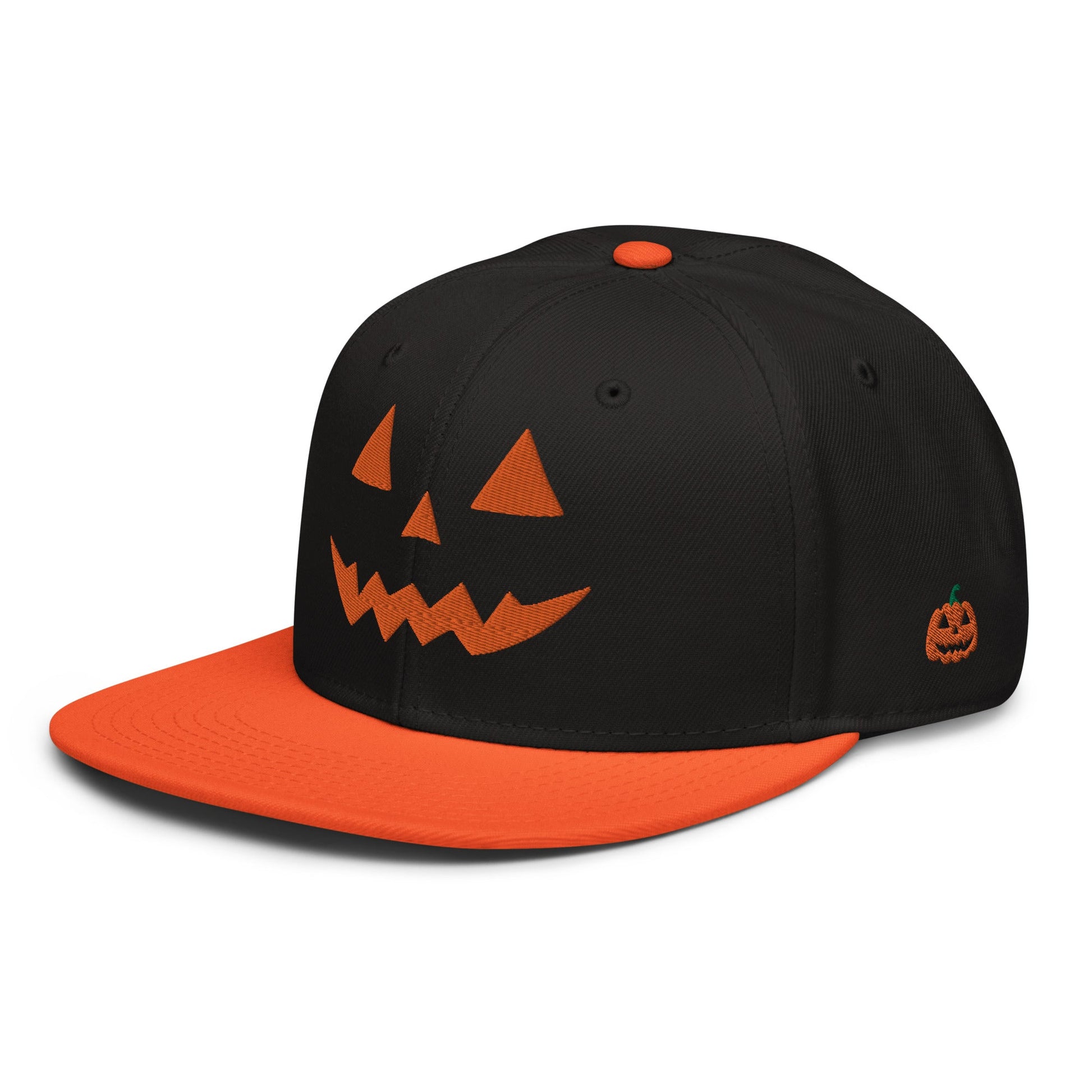 Harris Walz Jack-O'-Lantern Pumpkin Halloween Embroidered Flat Bill Brim High Crown Snapback Hat Orange Black Black