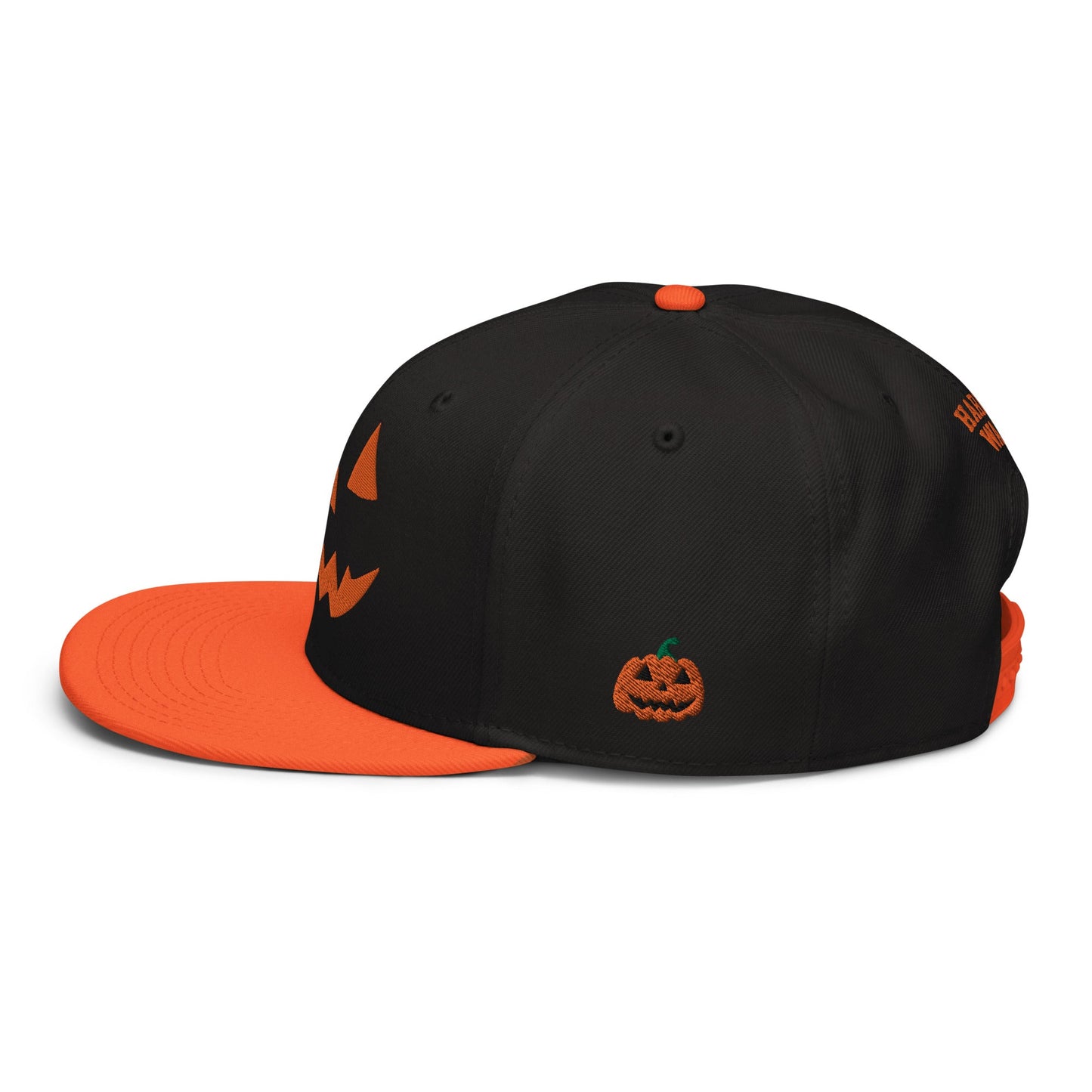 Harris Walz Jack-O'-Lantern Pumpkin Halloween Embroidered Flat Bill Brim High Crown Snapback Hat Orange Black Black