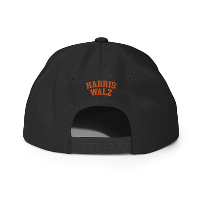 Harris Walz Jack-O'-Lantern Pumpkin Halloween Embroidered Flat Bill Brim Snapback Hat Default Title