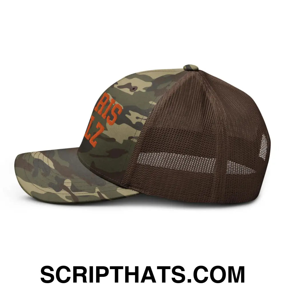 Harris Walz Midwest Camo Trucker Hat Orange Camo Brown