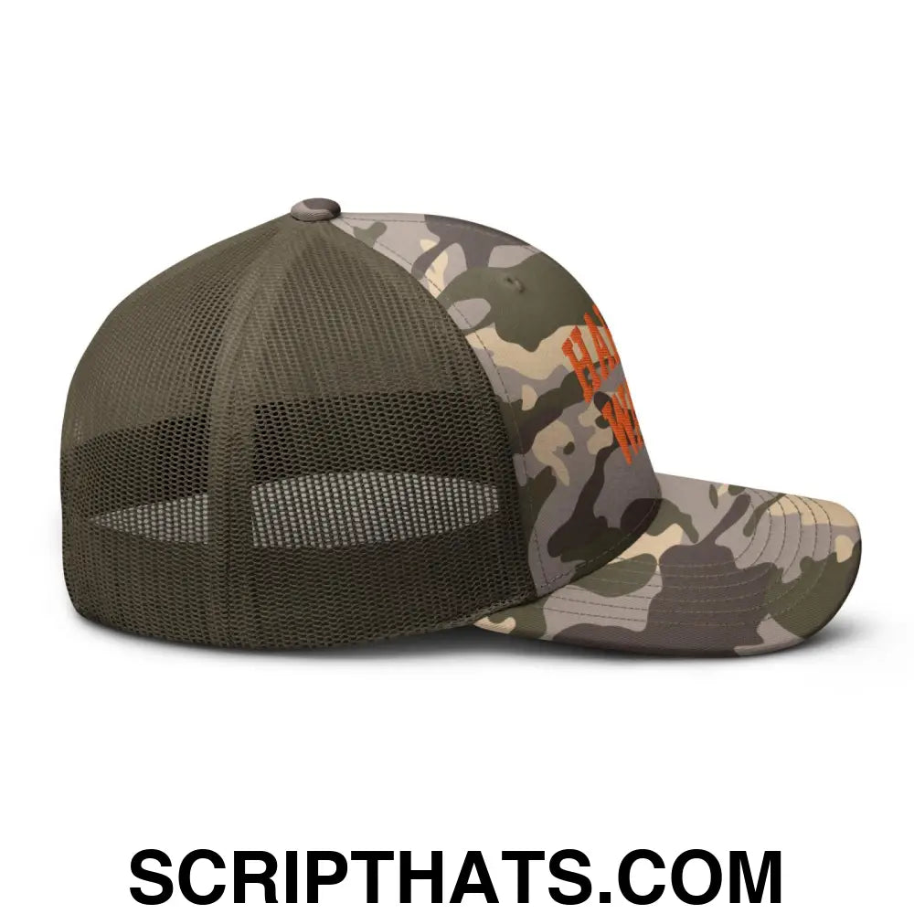 Harris Walz Midwest Camo Trucker Hat Orange Camo Olive