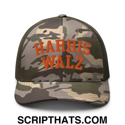 Harris Walz Midwest Camo Trucker Hat Orange Camo Olive