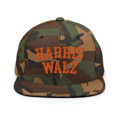 Harris Walz Midwest Flat Bill Brim Snapback Hat Green Camo