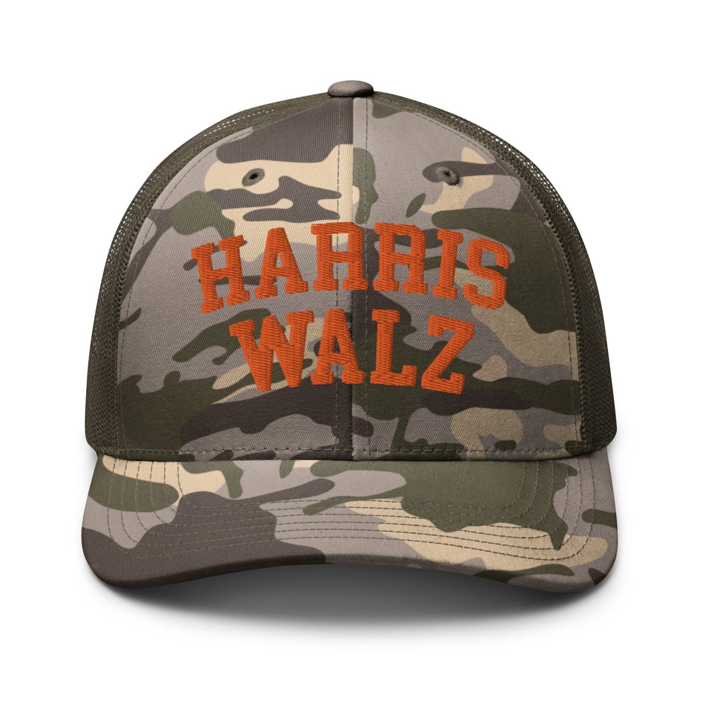 Harris-Walz Midwest Princess Parody Embroidered Camo Trucker Hat Orange Camo Olive