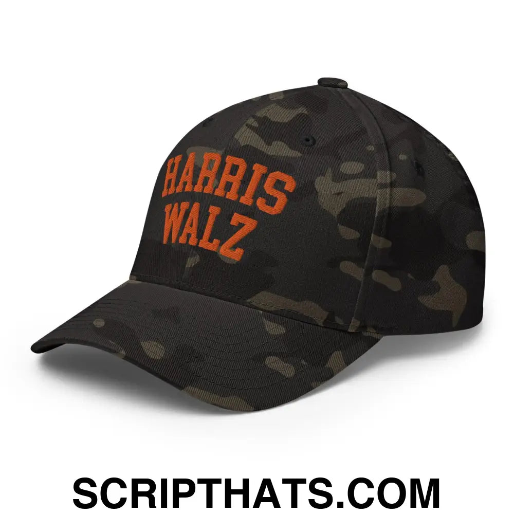 Harris-Walz Midwest Princess Parody Embroidered Stretch Fit Baseball Hat Orange Camo Multicam Black