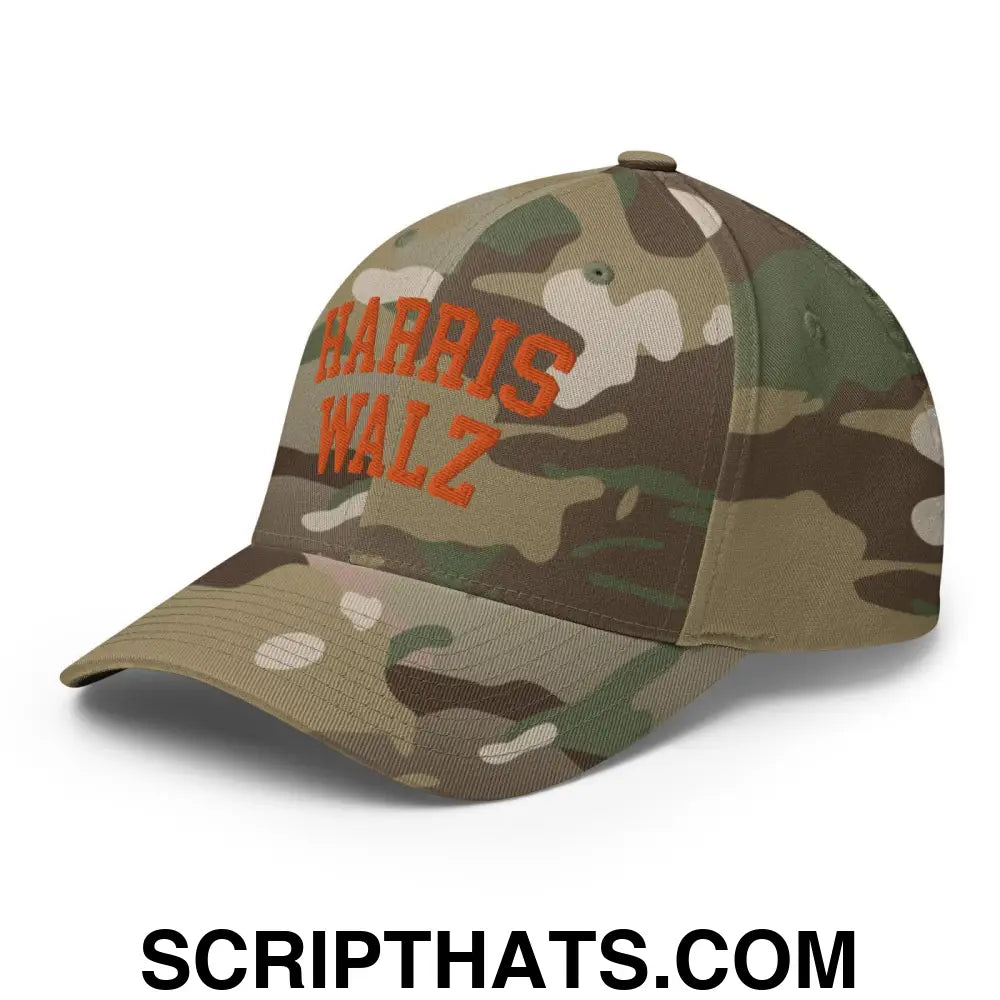 Harris-Walz Midwest Princess Parody Embroidered Stretch Fit Baseball Hat Orange Camo Multicam Green