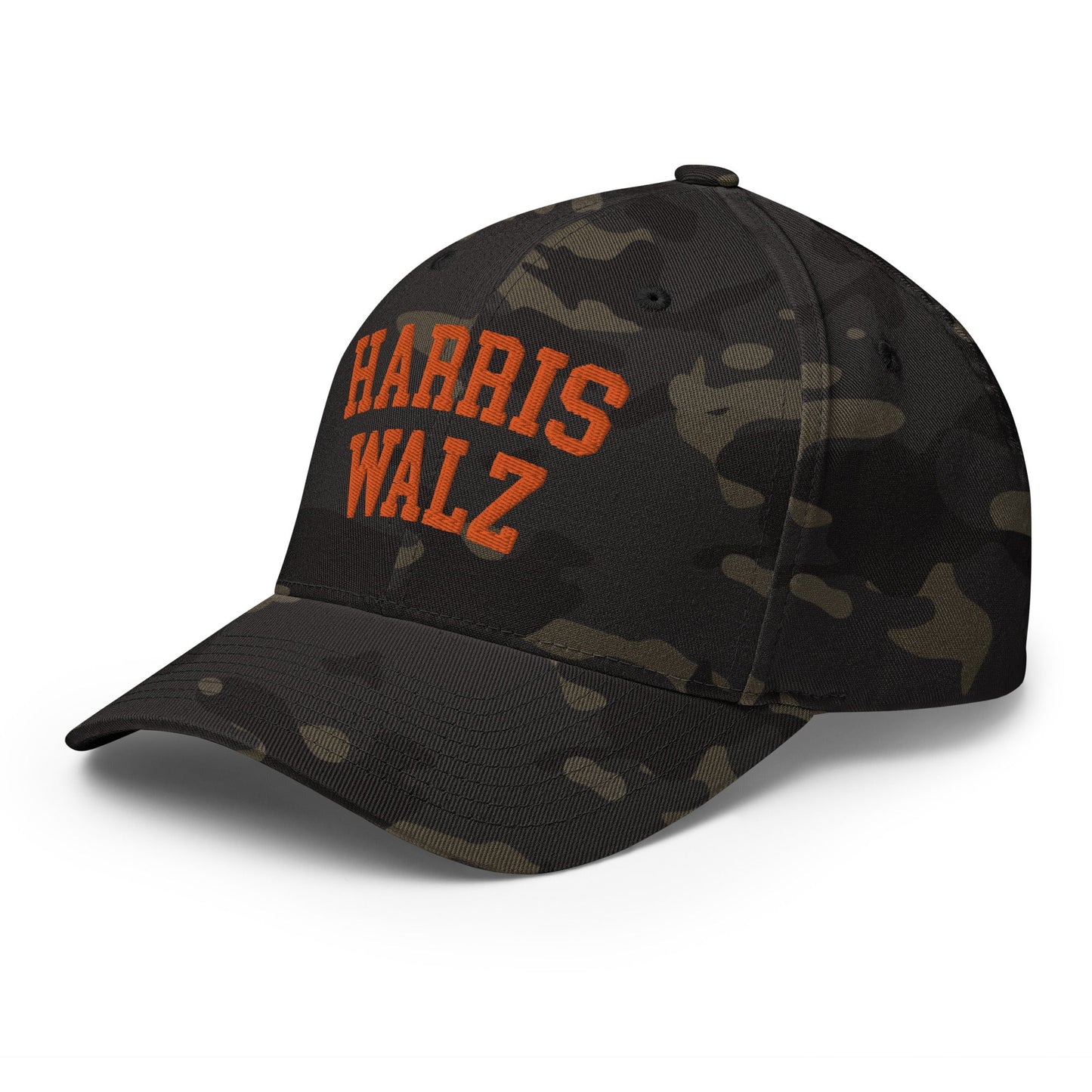 Harris-Walz Midwest Princess Parody Embroidered Stretch Fit Baseball Hat Orange Camo Multicam Black