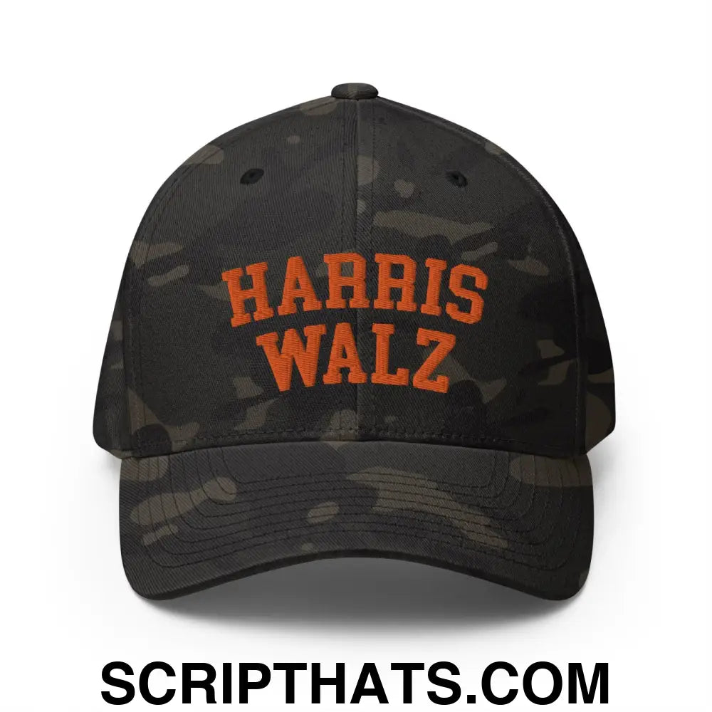 Harris-Walz Midwest Princess Parody Embroidered Stretch Fit Baseball Hat Orange Camo Multicam Black